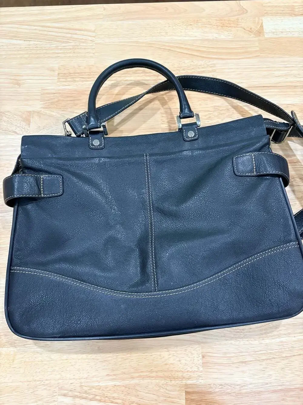 Franklin Covey Black Pebbled Leather Business Laptop Briefcase Purple Interior